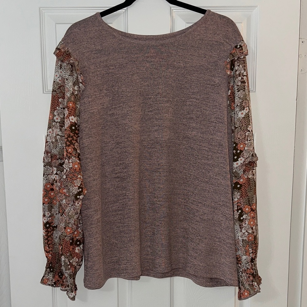 SHEIN Mauve Top with Floral Sleeves